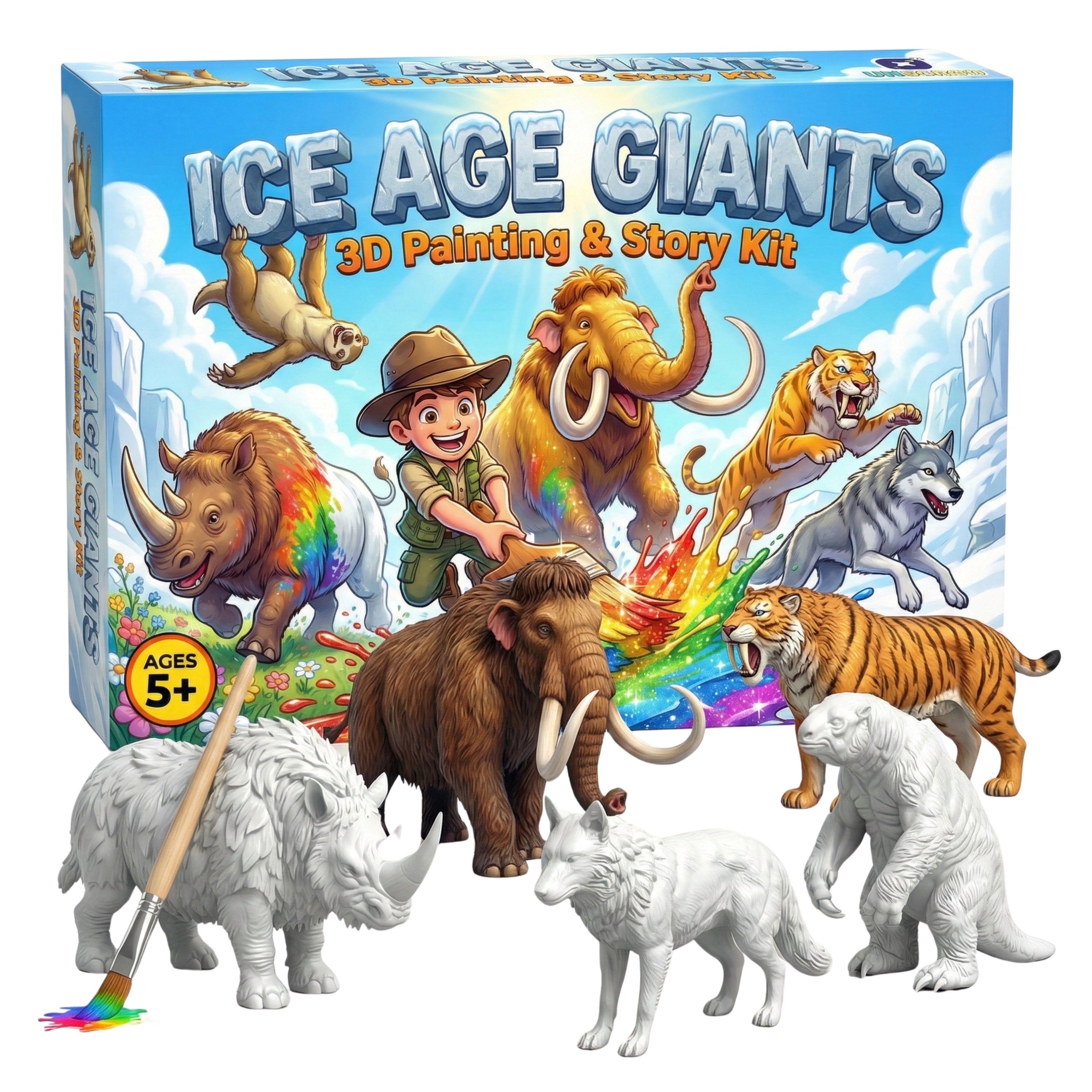 Unscroo DIY 3D Model Painting Kits - Ice Age Animals 3D Printed Art & Craft Hobby Gift for Kids, Teens & Adults - Return Gift Sets (Ice Age Giants (5-Pack))