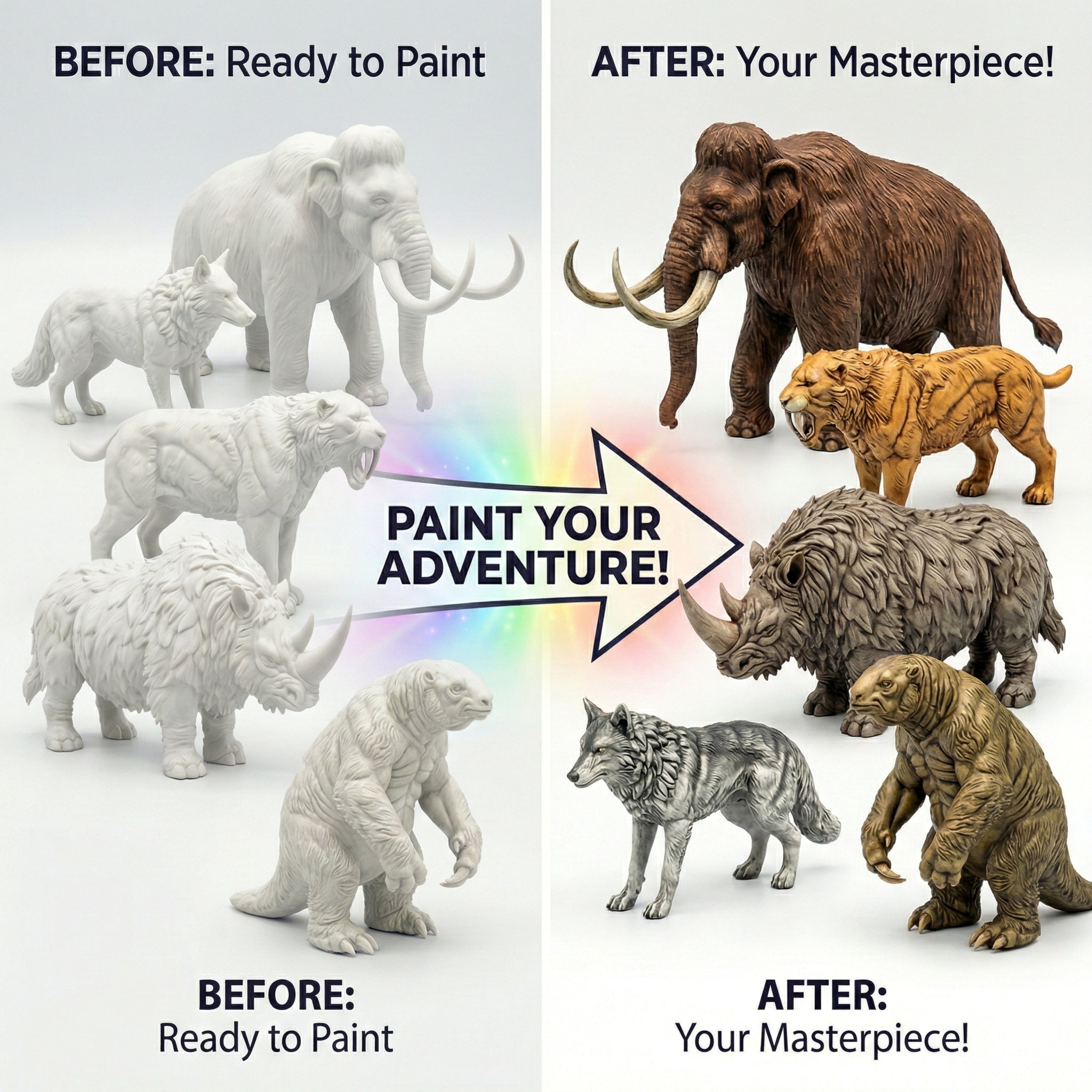 Unscroo DIY 3D Model Painting Kits - Ice Age Animals 3D Printed Art & Craft Hobby Gift for Kids, Teens & Adults - Return Gift Sets (Ice Age Giants (5-Pack))