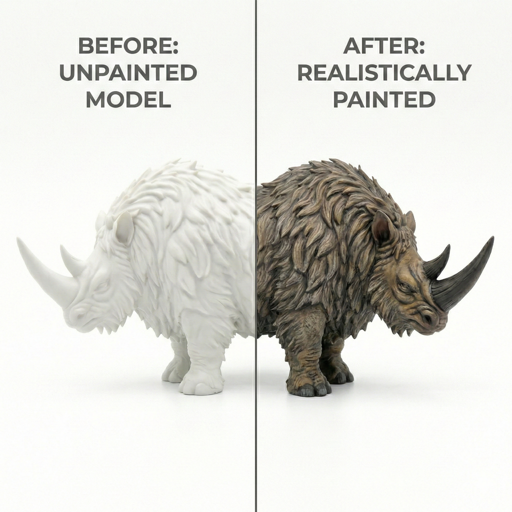 Unscroo DIY 3D Model Painting Kits - Ice Age Animals - 3D Printed Art & Craft Hobby Gift for Kids, Teens & Adults - Return Gift Sets (Wolly Rhino Single)