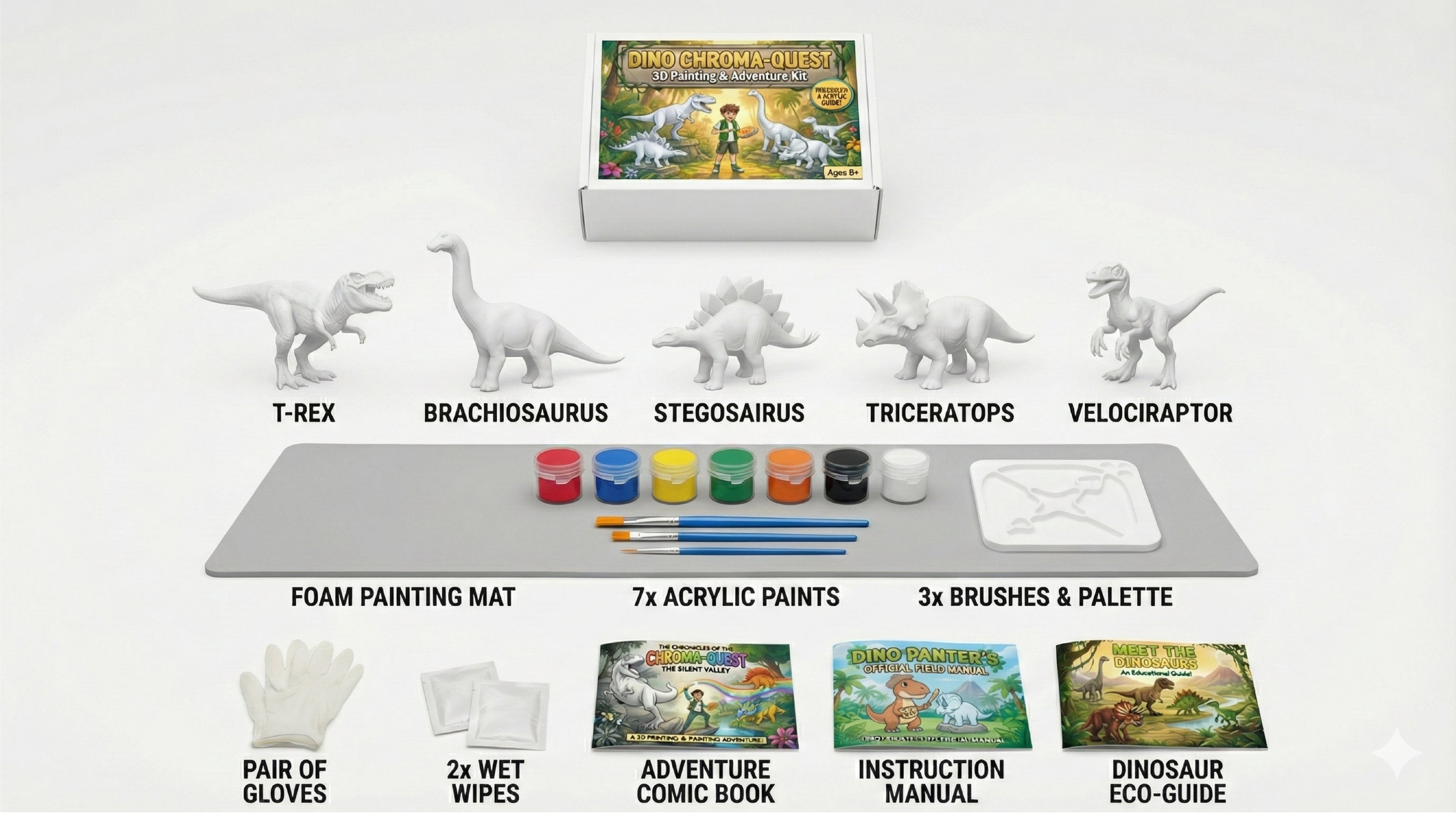 Unscroo DIY 3D Model Painting Kits - Dinosaurs Kit - 3D Printed Art & Craft Hobby Gift for Kids, Teens & Adults - Return Gift Sets (Dinosaur World (5-Pack))