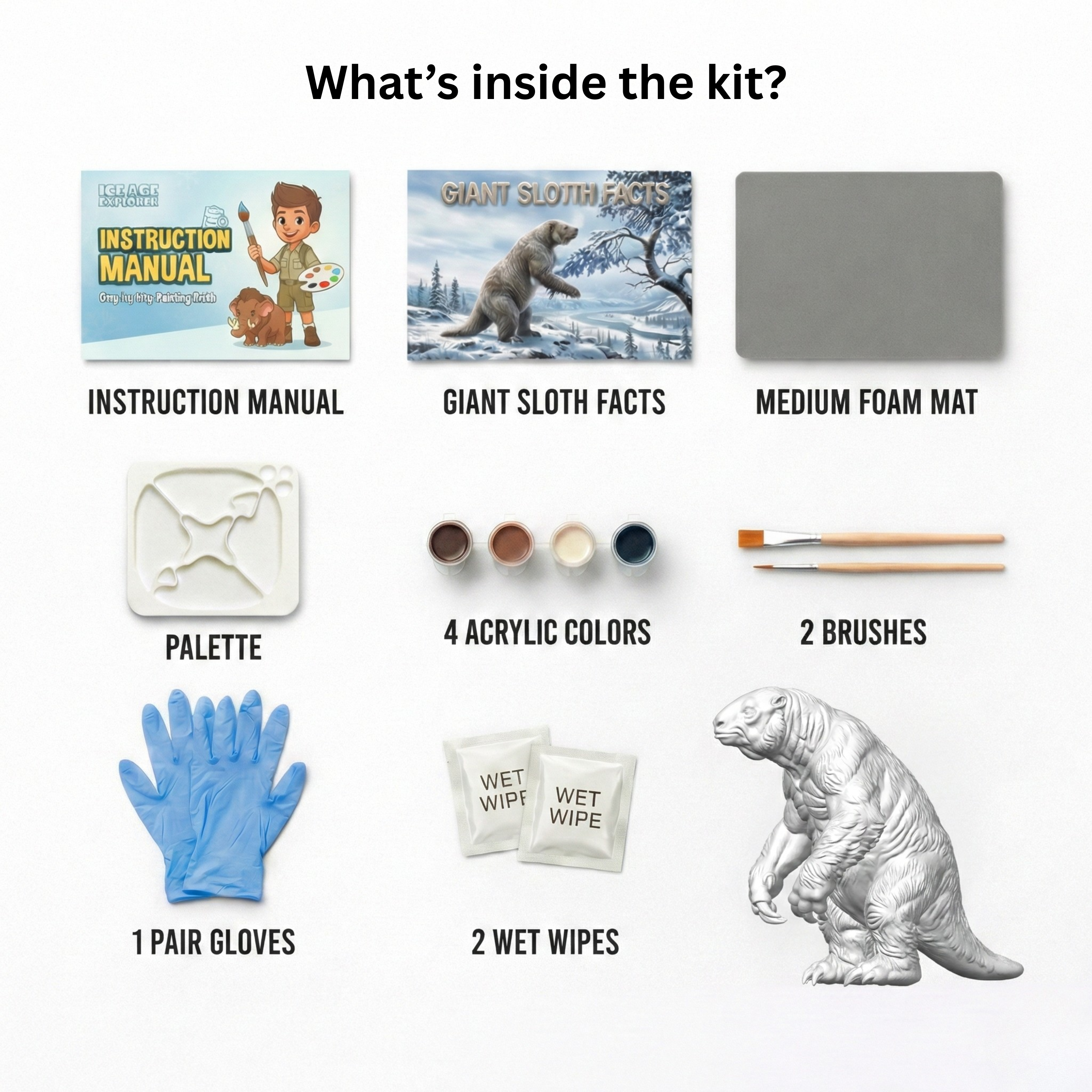 Unscroo DIY 3D Model Painting Kits - Ice Age Animals - 3D Printed Art & Craft Hobby Gift for Kids, Teens & Adults - Return Gift Sets (Giant Sloth Single)