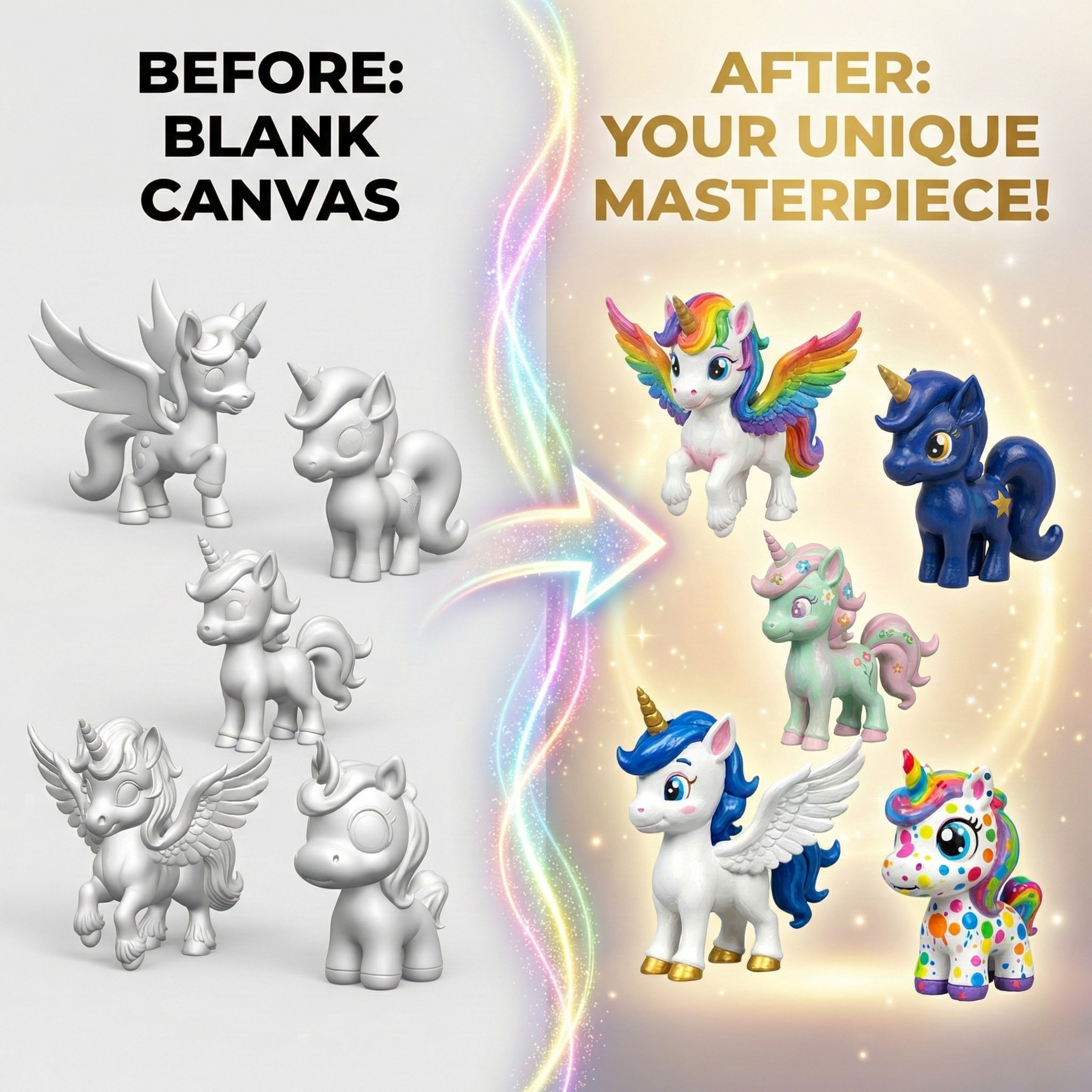Unscroo DIY 3D Model Painting Kits - Unicorn Kit - 3D Printed Art & Craft Hobby Gift for Kids, Teens & Adults - Return Gift Sets (Unicorn Magic (5-Pack))