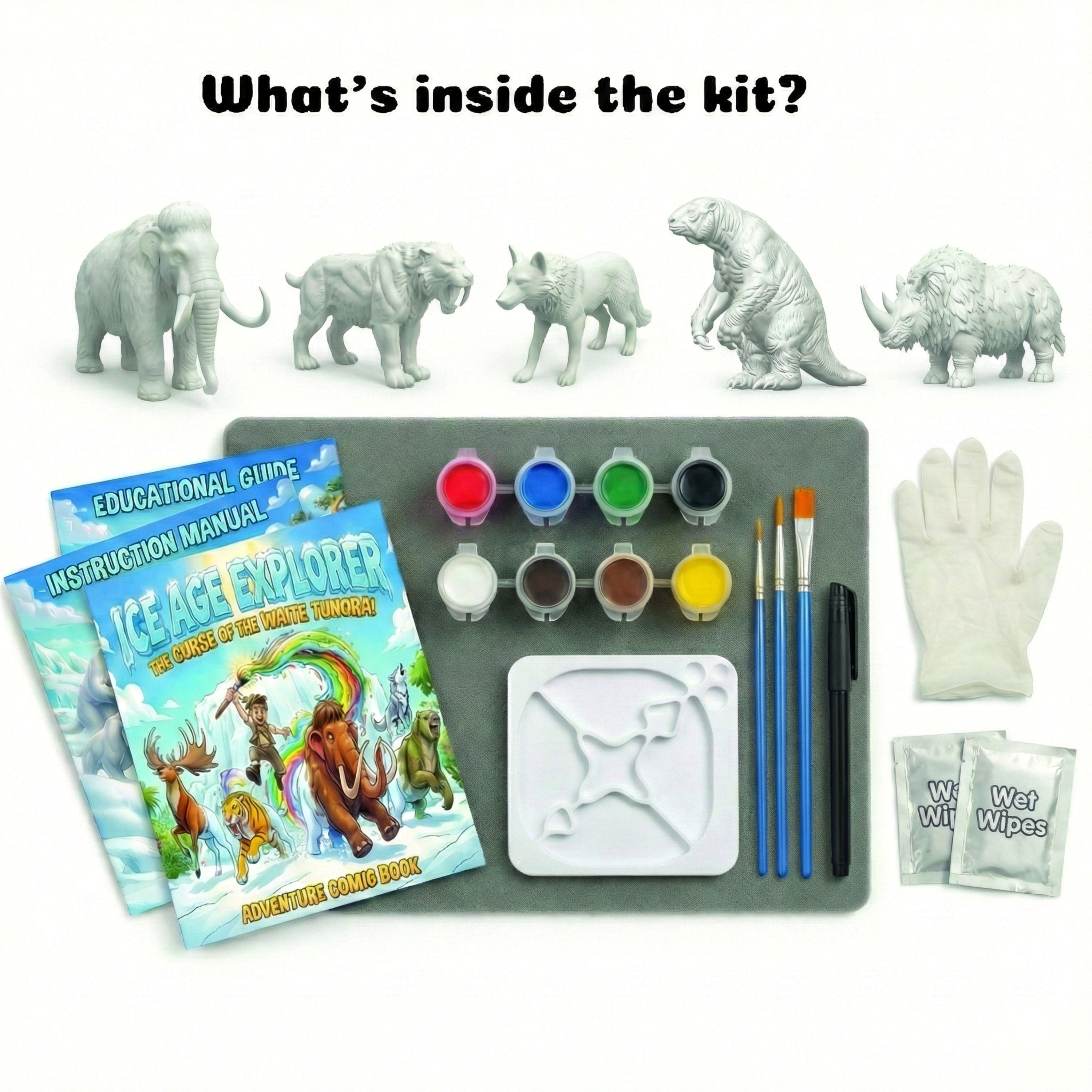 Unscroo DIY 3D Model Painting Kits - Ice Age Animals 3D Printed Art & Craft Hobby Gift for Kids, Teens & Adults - Return Gift Sets (Ice Age Giants (5-Pack))