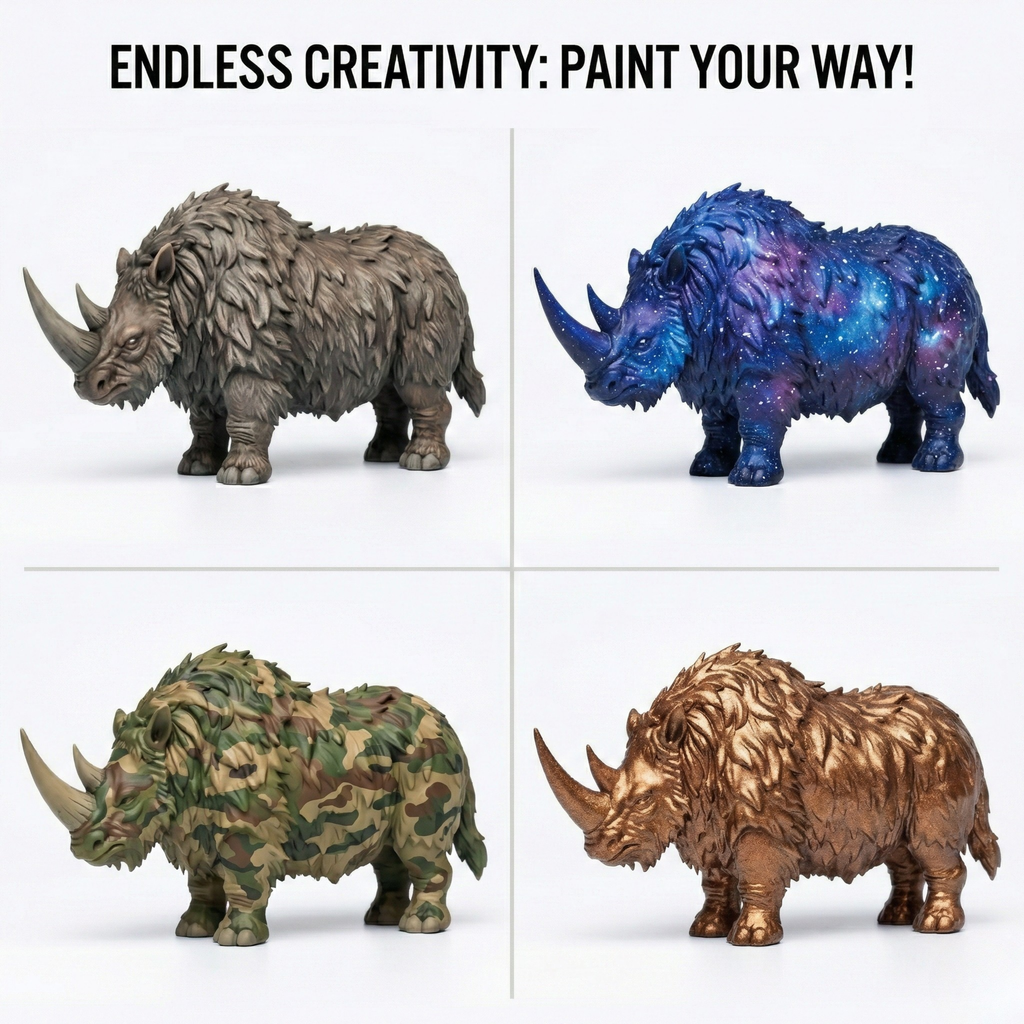Unscroo DIY 3D Model Painting Kits - Ice Age Animals - 3D Printed Art & Craft Hobby Gift for Kids, Teens & Adults - Return Gift Sets (Wolly Rhino Single)
