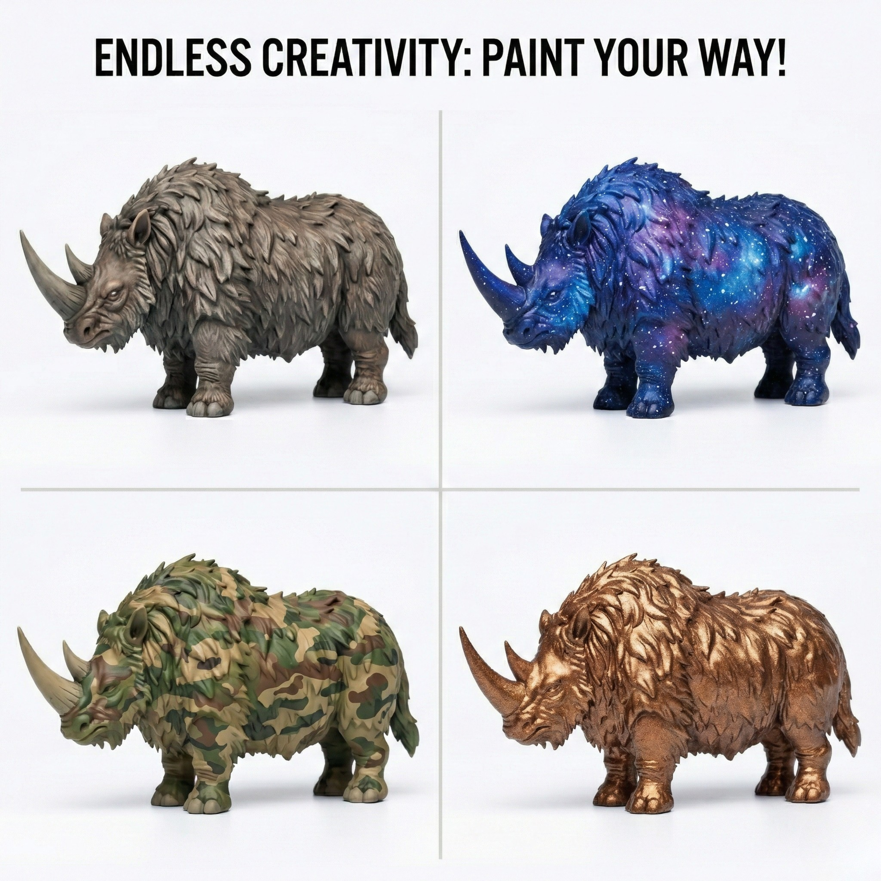 Unscroo DIY 3D Model Painting Kits - Ice Age Animals - 3D Printed Art & Craft Hobby Gift for Kids, Teens & Adults - Return Gift Sets (Wolly Rhino Single)