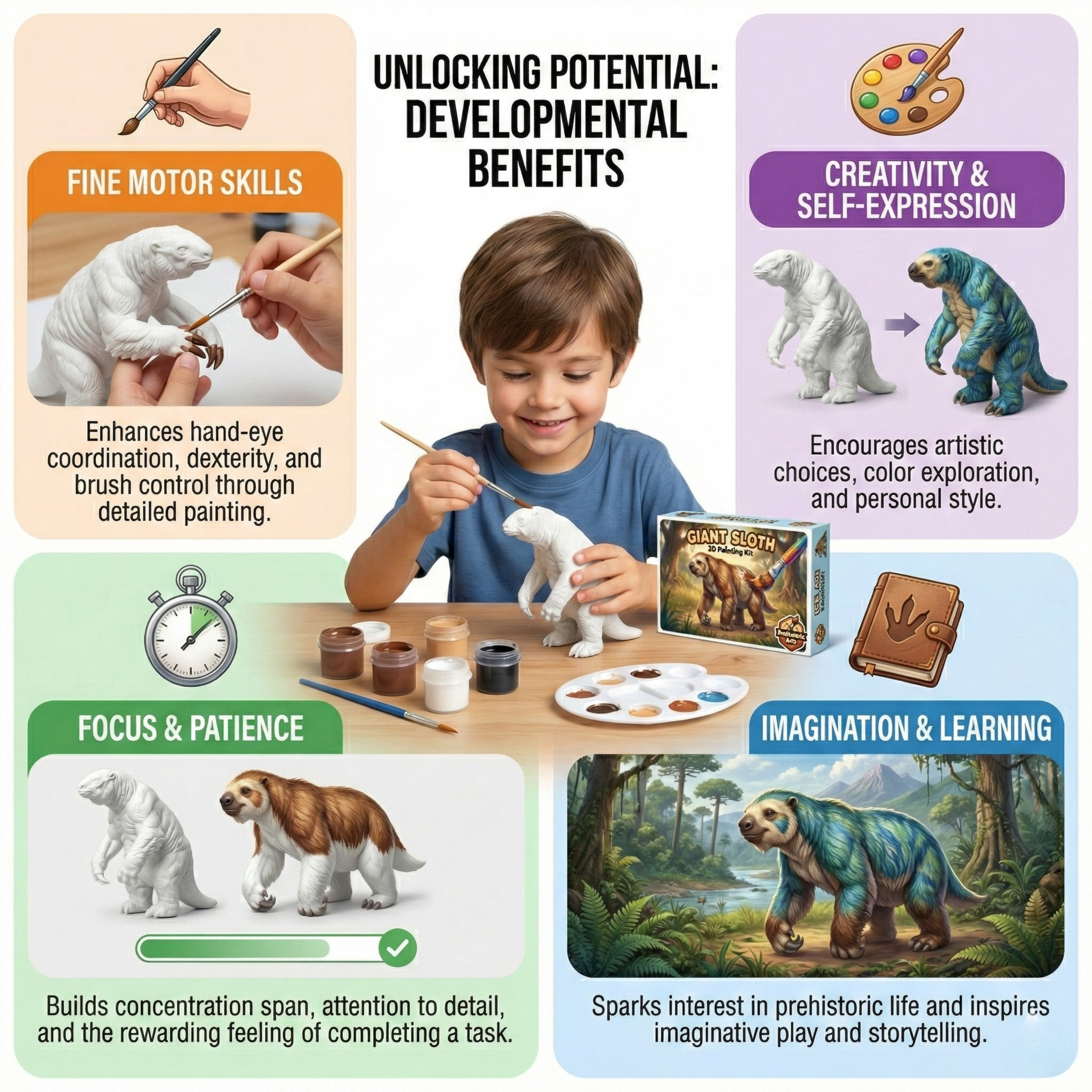 Unscroo DIY 3D Model Painting Kits - Ice Age Animals - 3D Printed Art & Craft Hobby Gift for Kids, Teens & Adults - Return Gift Sets (Giant Sloth Single)