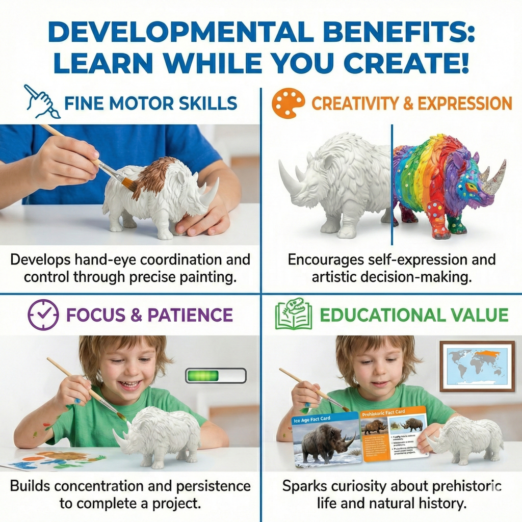 Unscroo DIY 3D Model Painting Kits - Ice Age Animals - 3D Printed Art & Craft Hobby Gift for Kids, Teens & Adults - Return Gift Sets (Wolly Rhino Single)