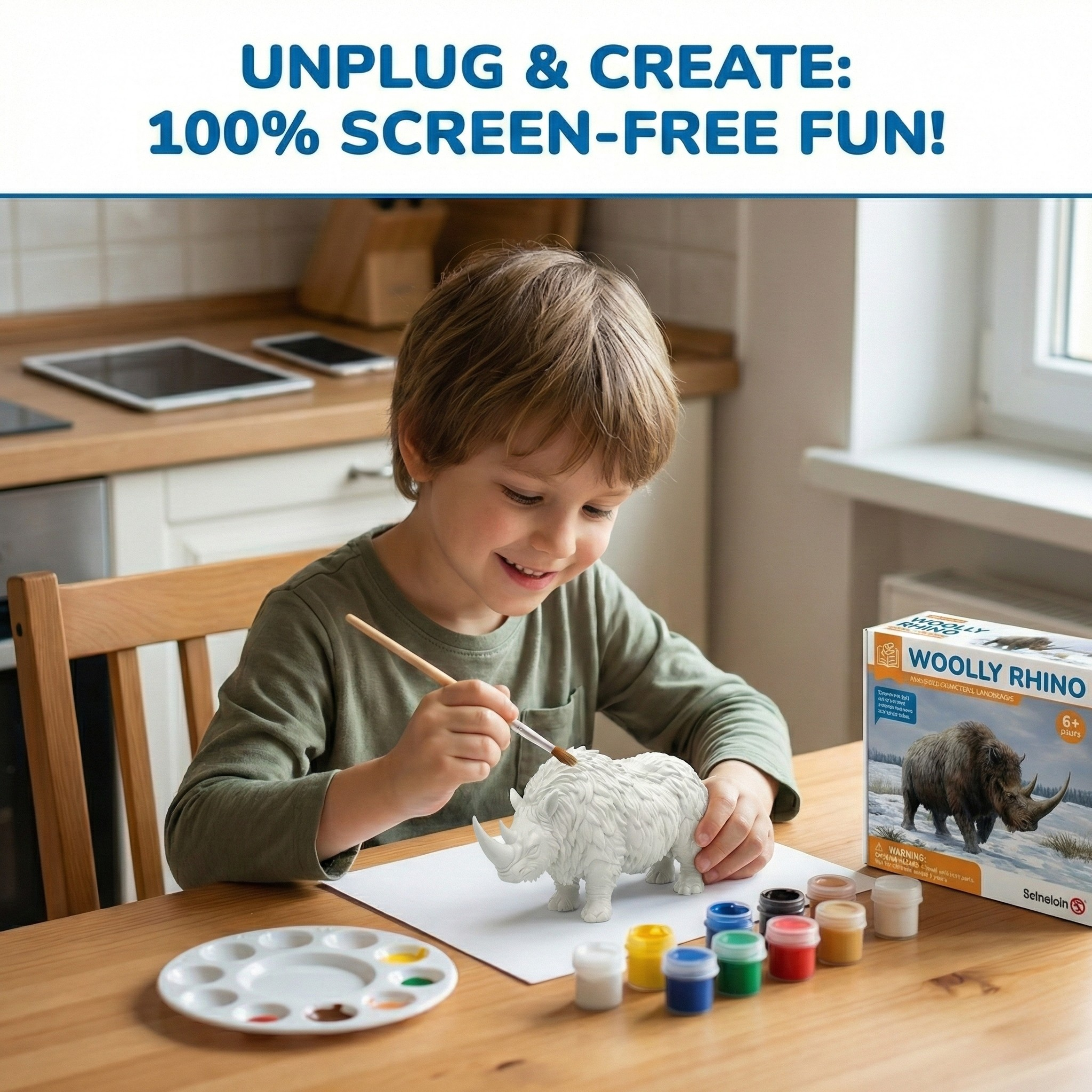 Unscroo DIY 3D Model Painting Kits - Ice Age Animals - 3D Printed Art & Craft Hobby Gift for Kids, Teens & Adults - Return Gift Sets (Wolly Rhino Single)