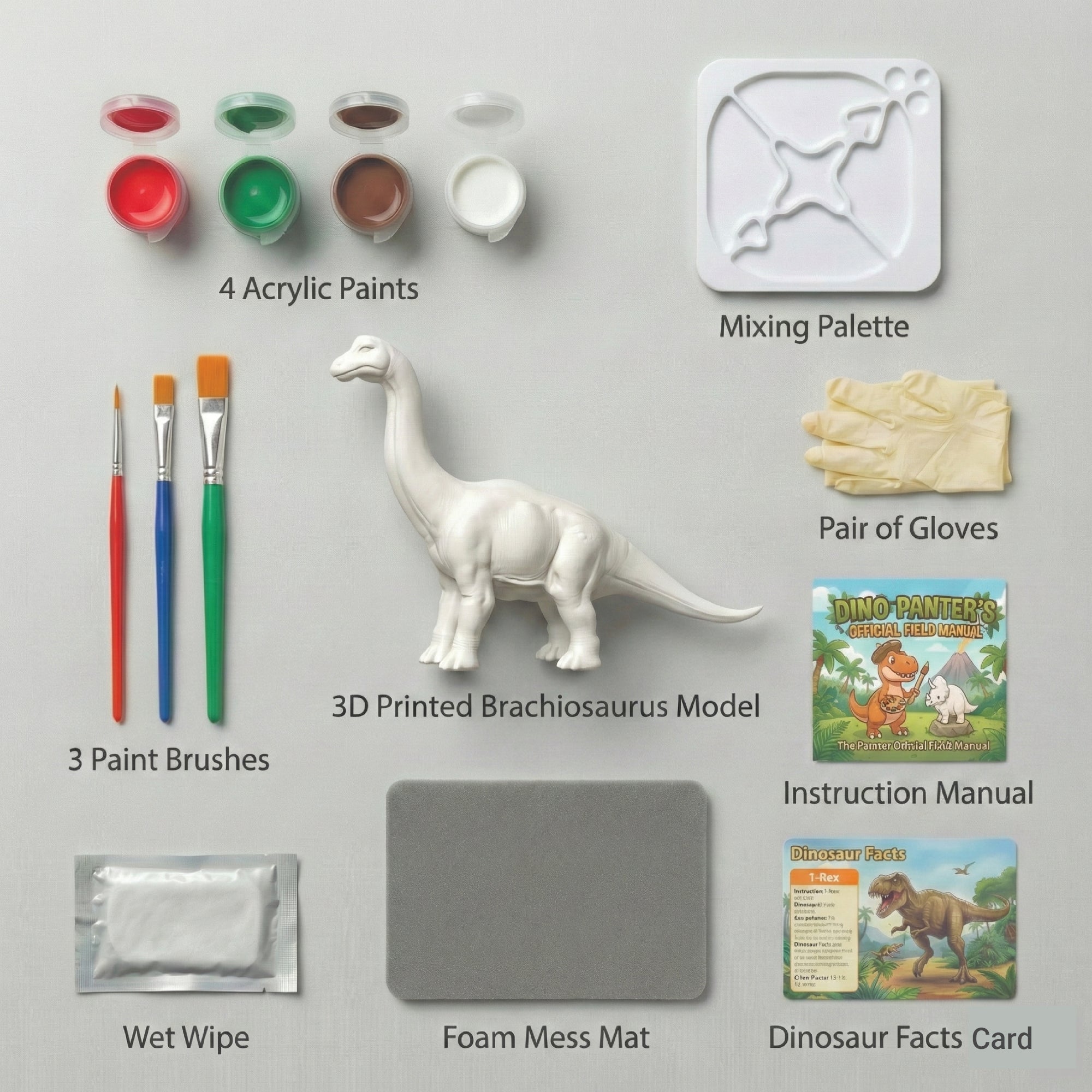 Unscroo DIY 3D Model Painting Kits - Dinosaurs - 3D Printed Art & Craft Hobby Gift for Kids, Teens & Adults - Return Gift Sets (Brachiosaurus Single)