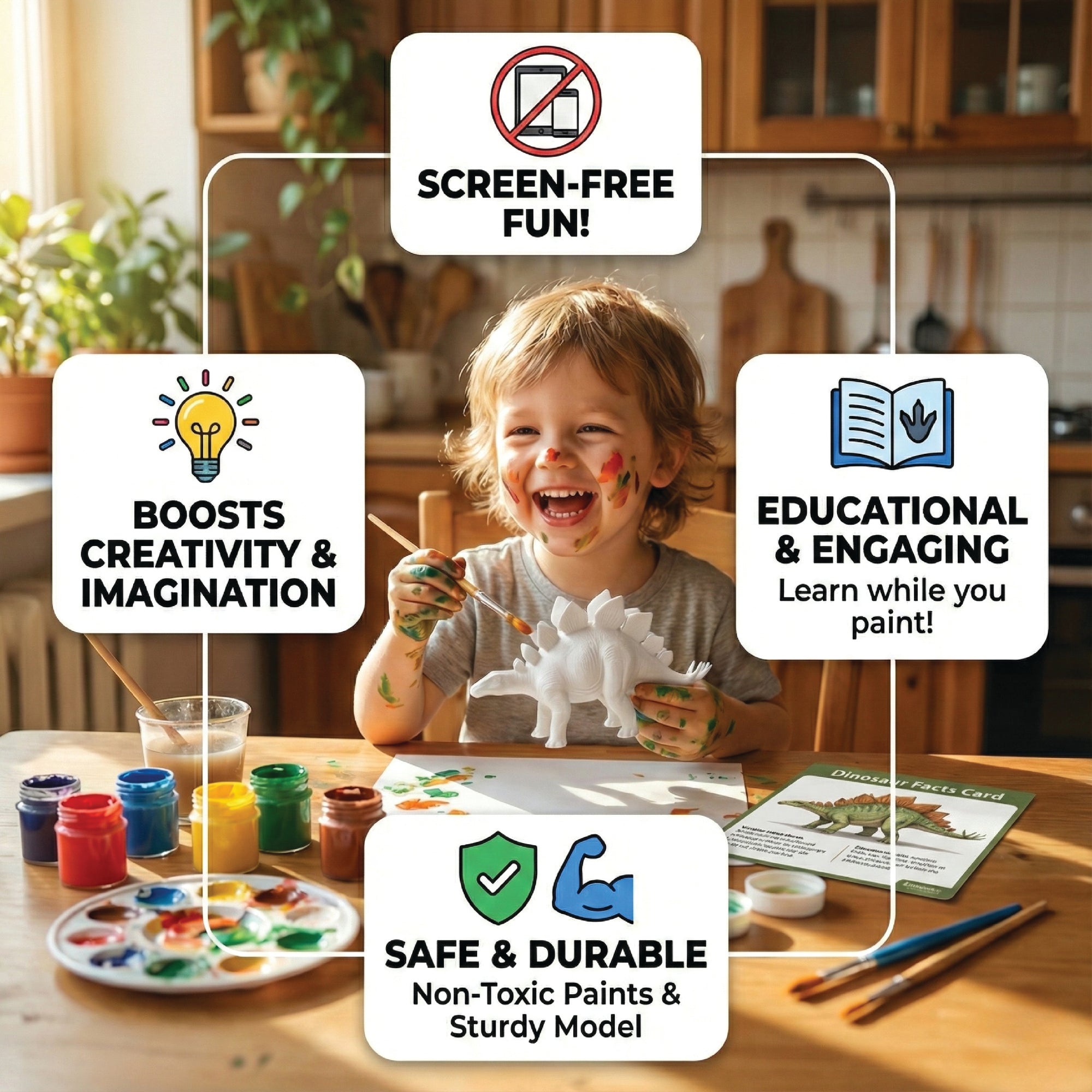 Unscroo DIY 3D Model Painting Kits - Dinosaurs - 3D Printed Art & Craft Hobby Gift for Kids, Teens & Adults - Return Gift Sets (Stegosaurus Single)