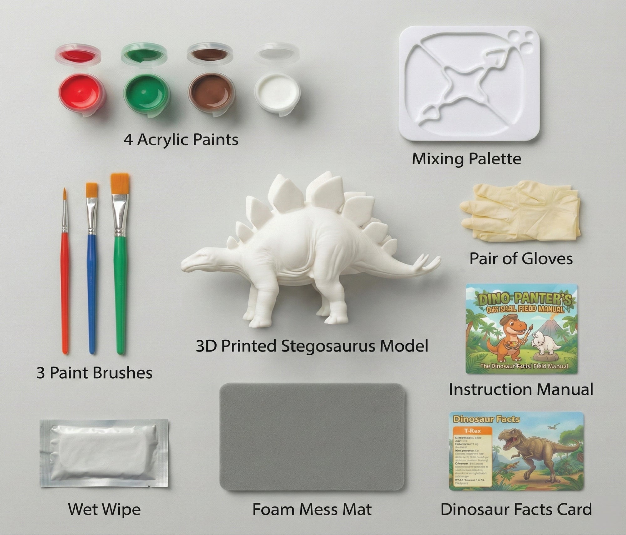 Unscroo DIY 3D Model Painting Kits - Dinosaurs - 3D Printed Art & Craft Hobby Gift for Kids, Teens & Adults - Return Gift Sets (Stegosaurus Single)