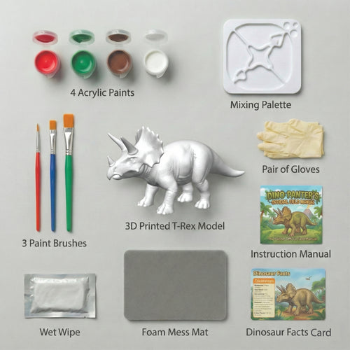 Unscroo DIY 3D Model Painting Kits - Dinosaurs - 3D Printed Art & Craft Hobby Gift for Kids, Teens & Adults - Return Gift Sets (Triceratops Single)