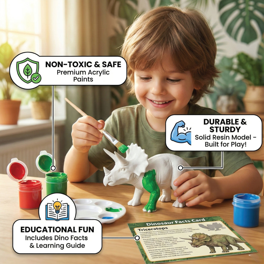 Unscroo DIY 3D Model Painting Kits - Dinosaurs - 3D Printed Art & Craft Hobby Gift for Kids, Teens & Adults - Return Gift Sets (Triceratops Single)