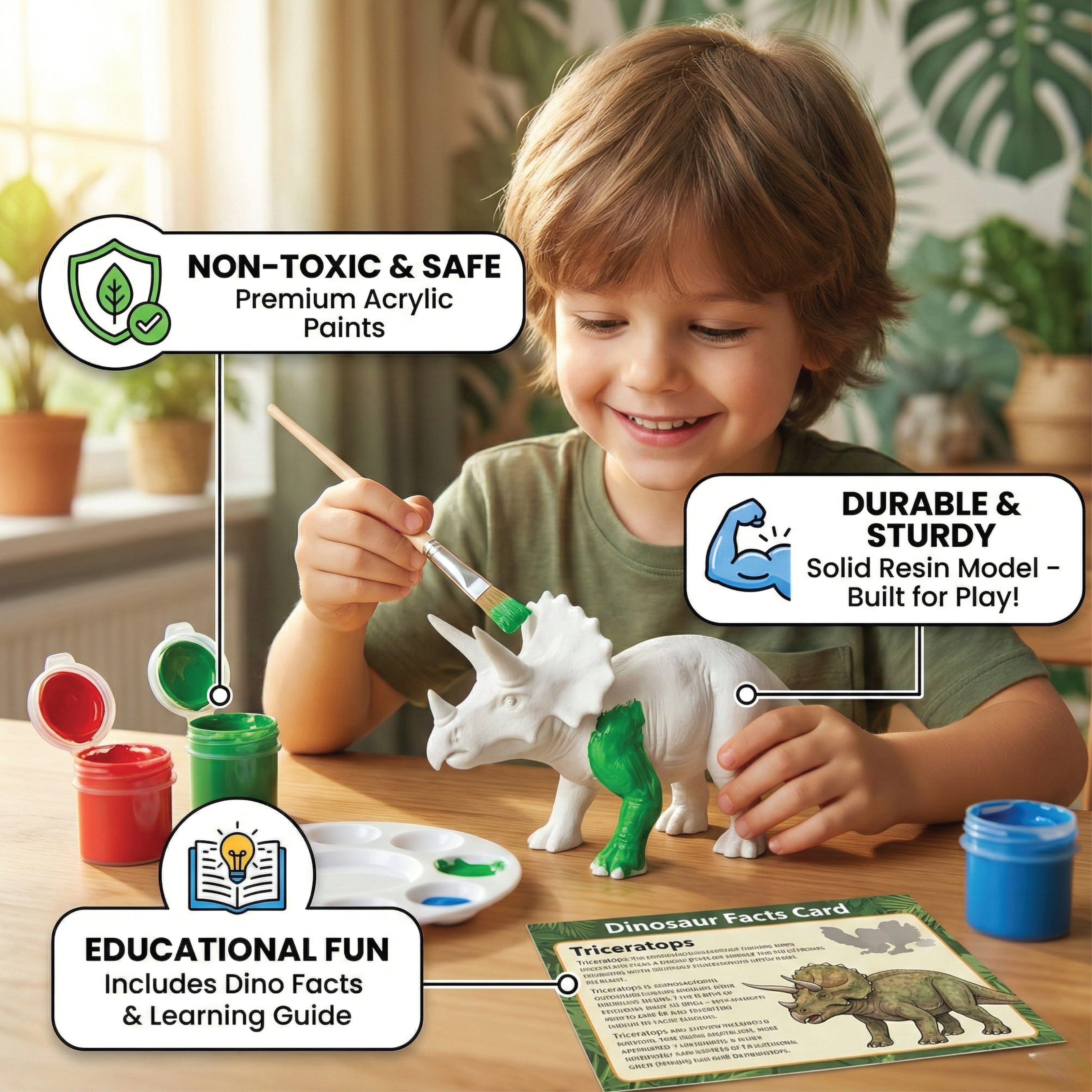 Unscroo DIY 3D Model Painting Kits - Dinosaurs - 3D Printed Art & Craft Hobby Gift for Kids, Teens & Adults - Return Gift Sets (Triceratops Single)