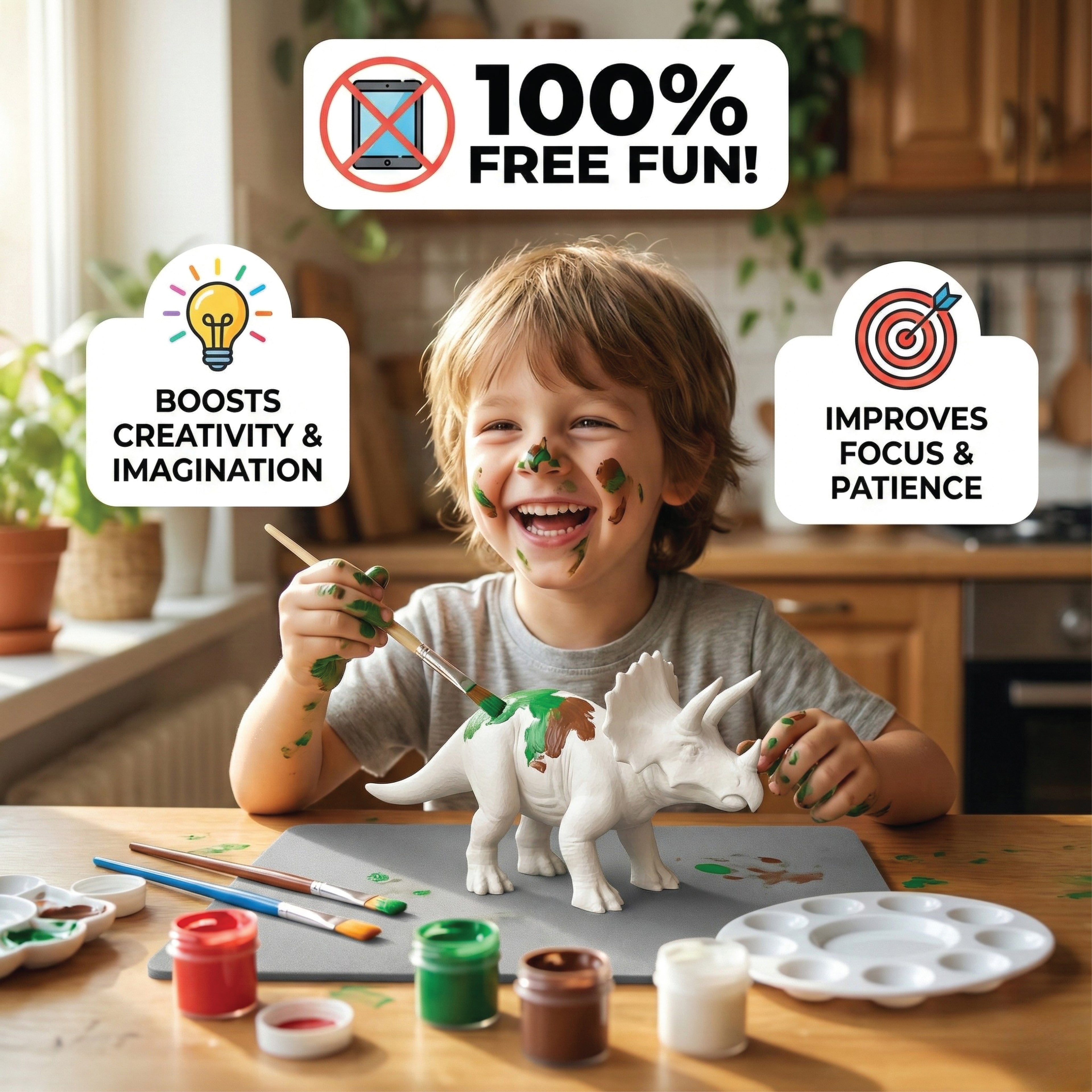 Unscroo DIY 3D Model Painting Kits - Dinosaurs - 3D Printed Art & Craft Hobby Gift for Kids, Teens & Adults - Return Gift Sets (Triceratops Single)