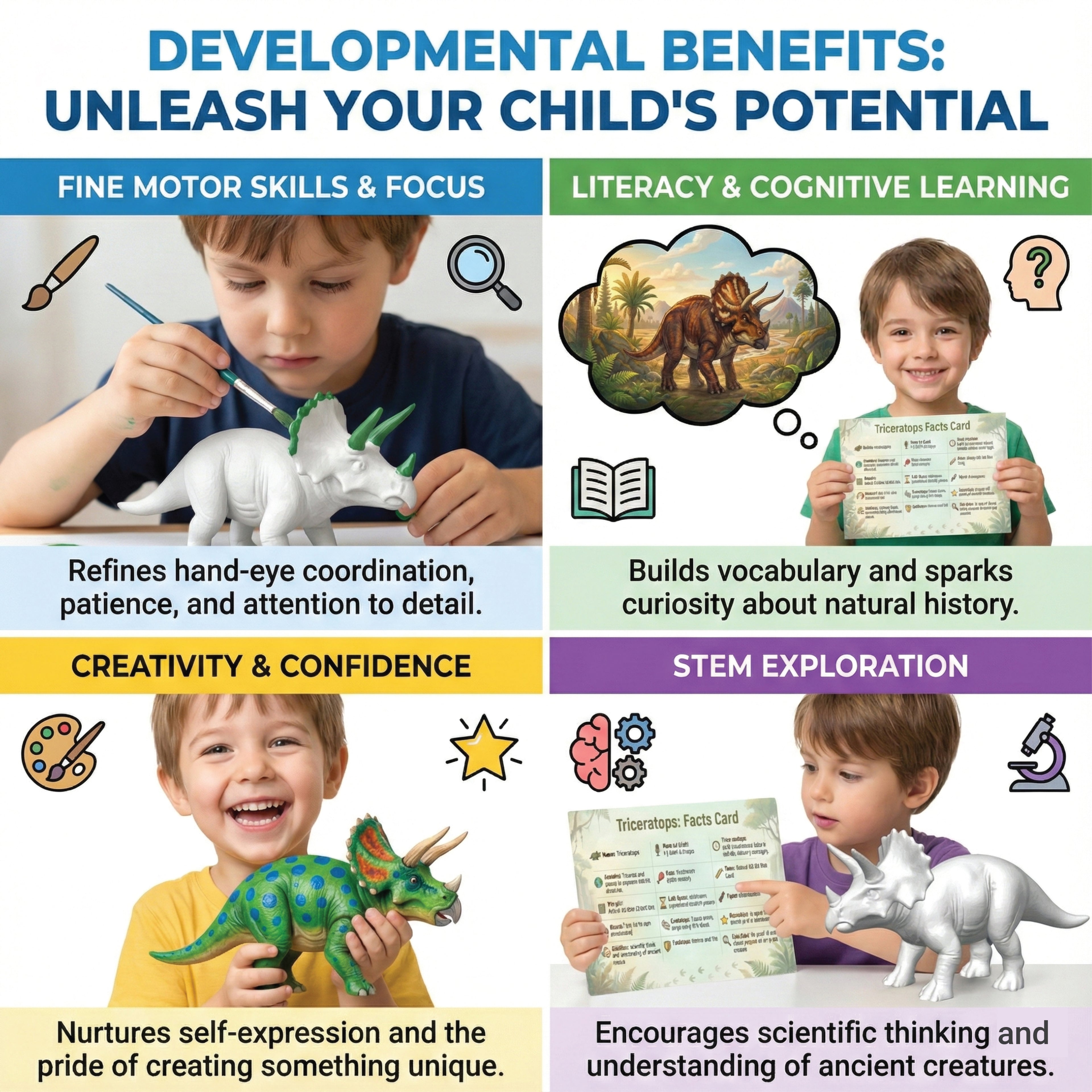 Unscroo DIY 3D Model Painting Kits - Dinosaurs - 3D Printed Art & Craft Hobby Gift for Kids, Teens & Adults - Return Gift Sets (Triceratops Single)