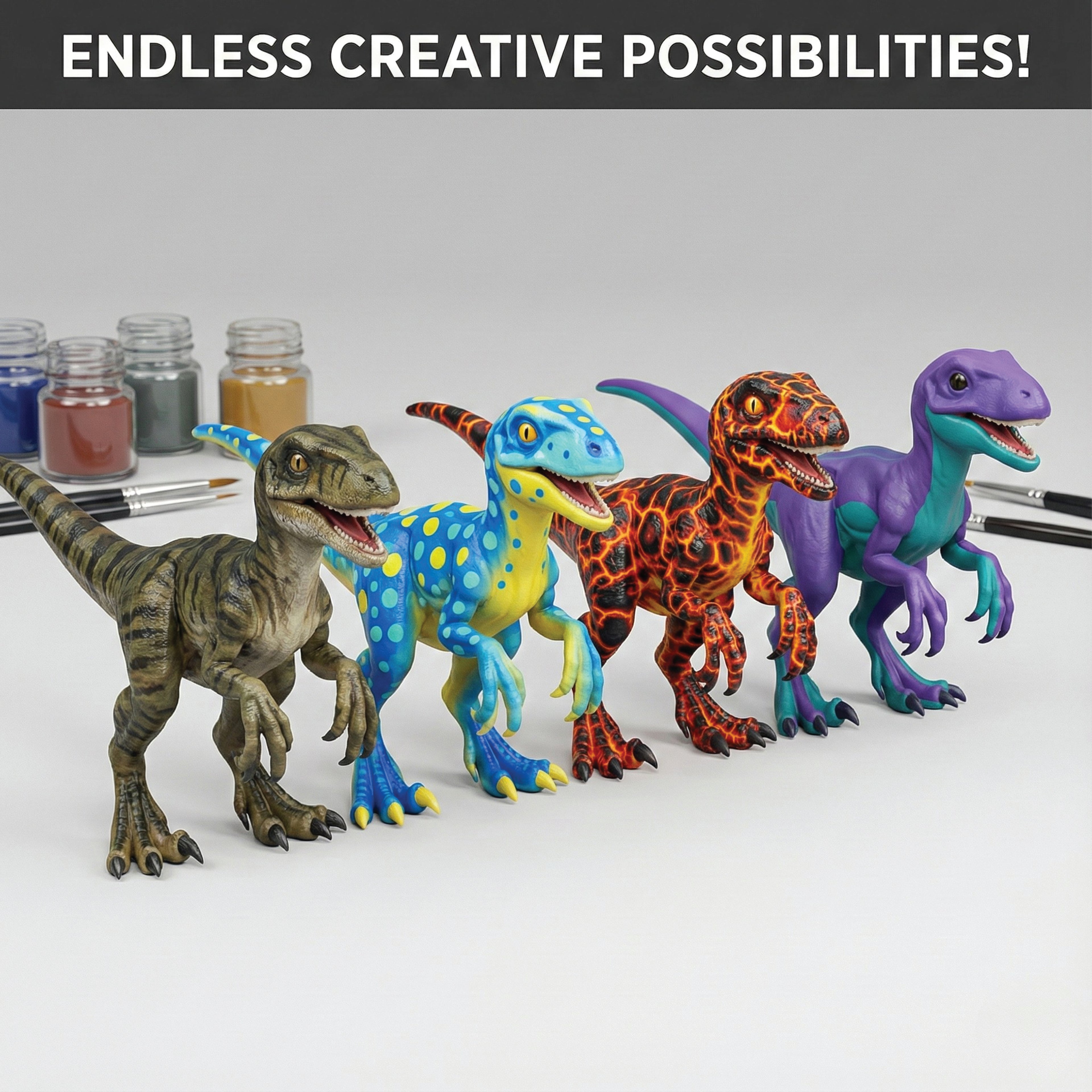 Unscroo DIY 3D Model Painting Kits - Dinosaurs - 3D Printed Art & Craft Hobby Gift for Kids, Teens & Adults - Return Gift Sets (Velpciraptor Single)