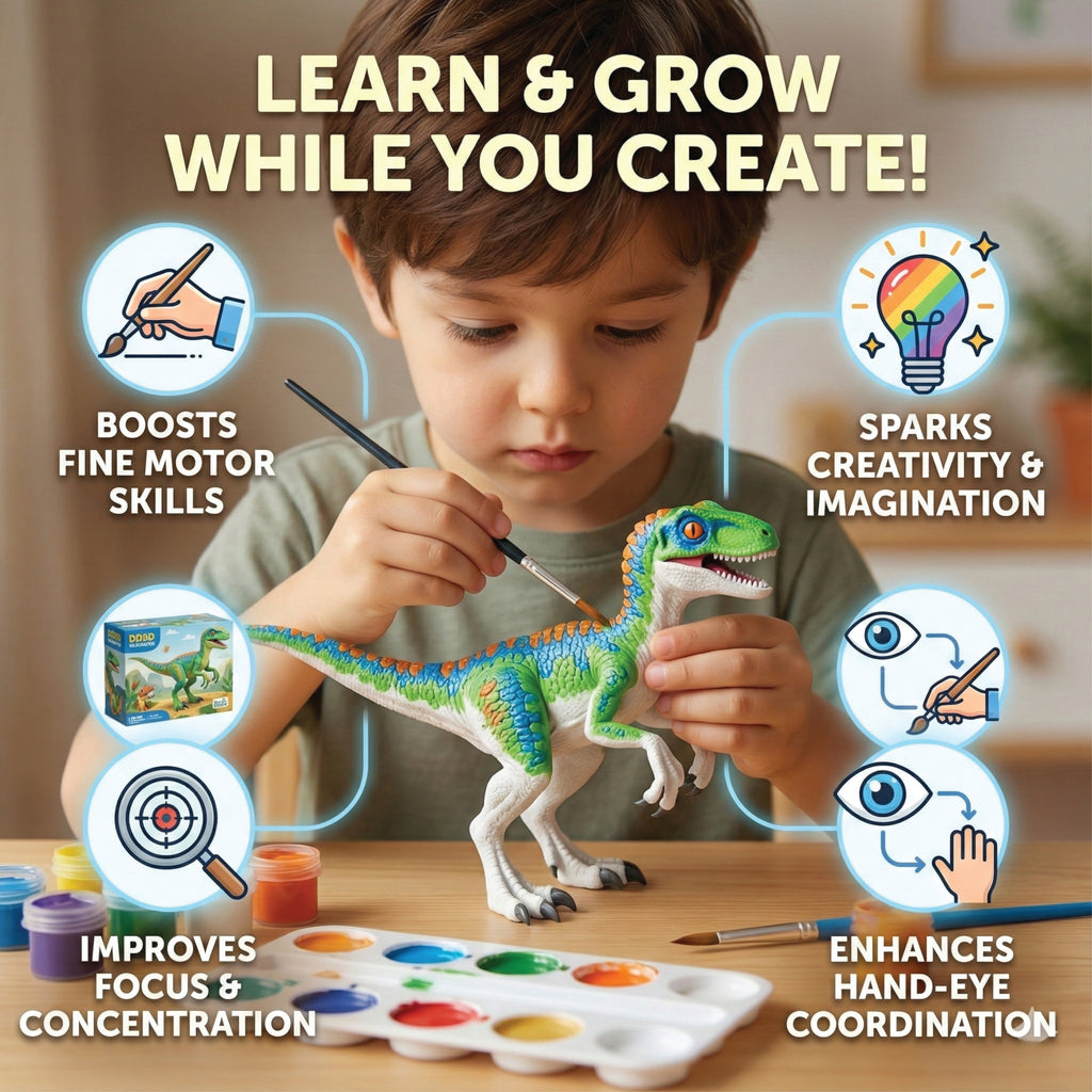 Unscroo DIY 3D Model Painting Kits - Dinosaurs - 3D Printed Art & Craft Hobby Gift for Kids, Teens & Adults - Return Gift Sets (Velpciraptor Single)