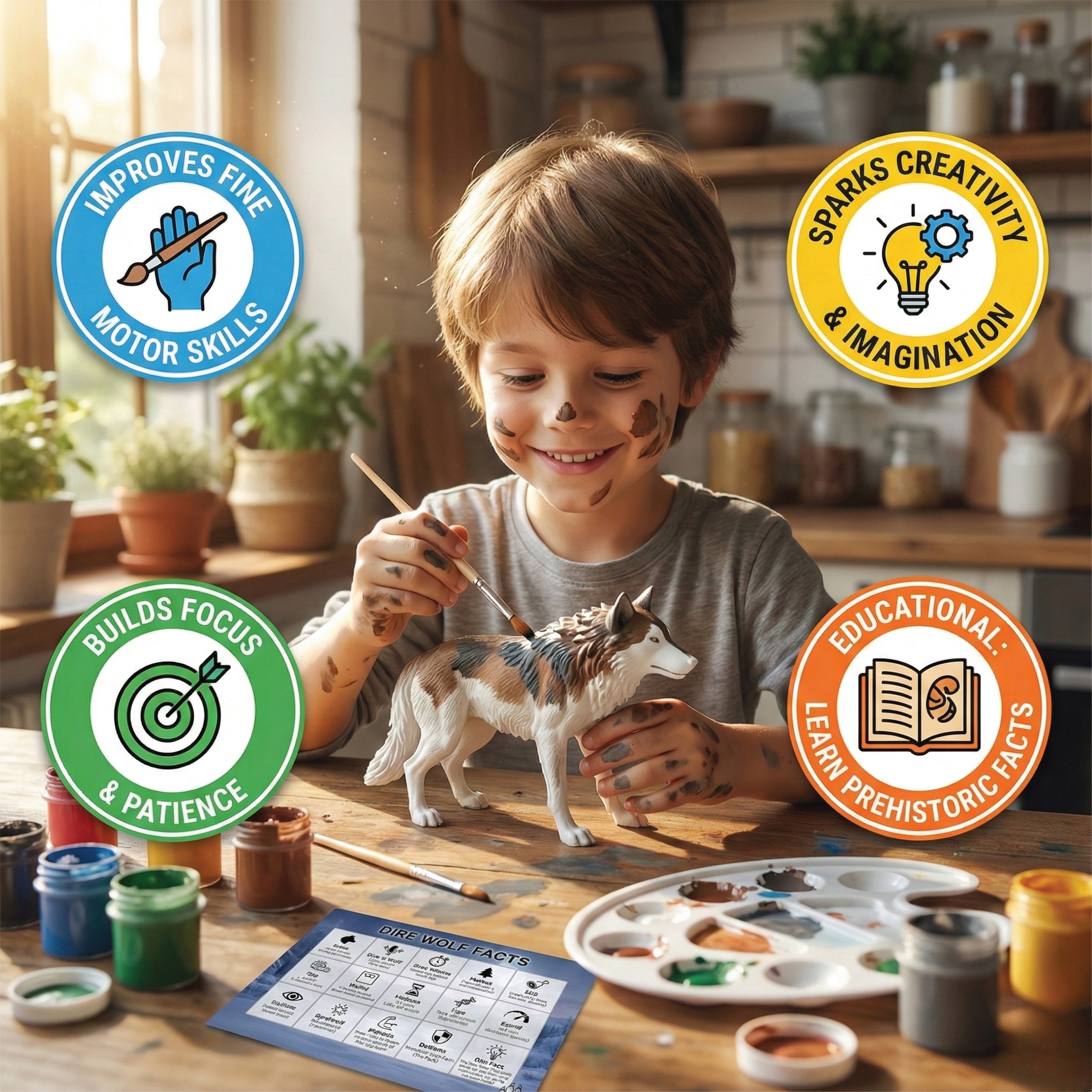 Unscroo DIY 3D Model Painting Kits - Ice Age Animals - 3D Printed Art & Craft Hobby Gift for Kids, Teens & Adults - Return Gift Sets (Dire Wolf Single)