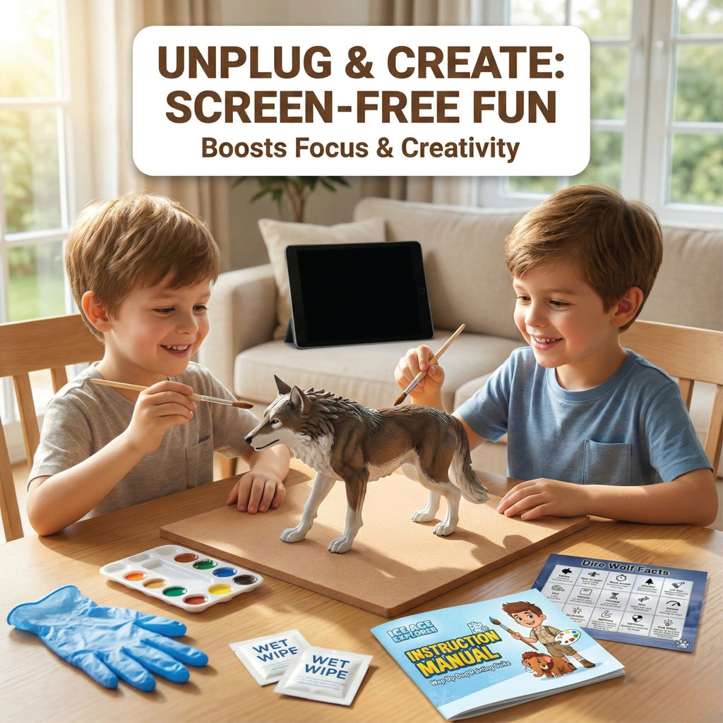 Unscroo DIY 3D Model Painting Kits - Ice Age Animals - 3D Printed Art & Craft Hobby Gift for Kids, Teens & Adults - Return Gift Sets (Dire Wolf Single)