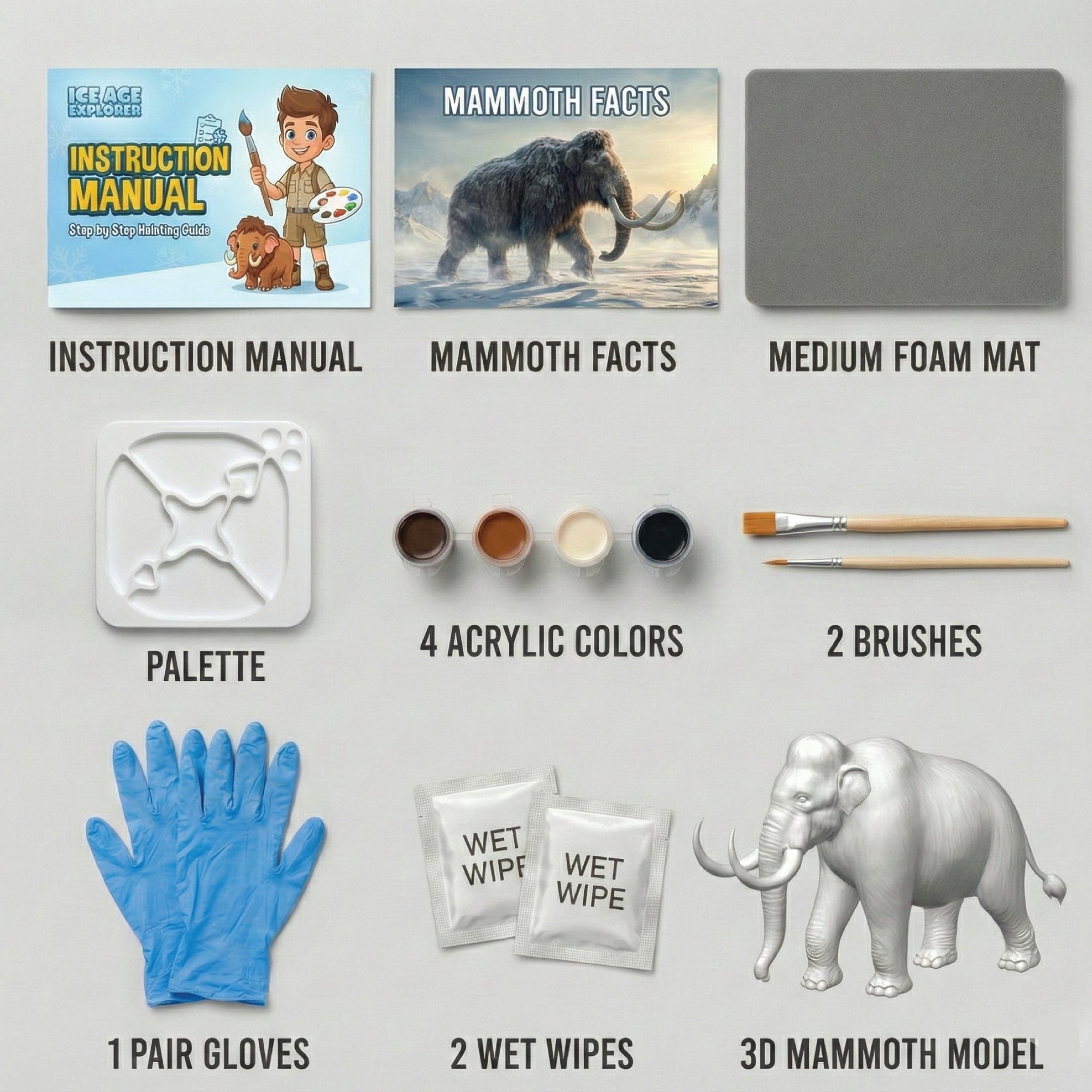 Unscroo DIY 3D Model Painting Kits - Ice Age Animals - 3D Printed Art & Craft Hobby Gift for Kids, Teens & Adults - Return Gift Sets (Woolly Mammoth Single)