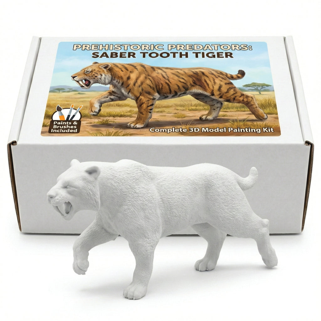 Unscroo DIY 3D Model Painting Kits - Ice Age Animals - 3D Printed Art & Craft Hobby Gift for Kids, Teens & Adults - Return Gift Sets (Saber-Tooth Tiger Single)
