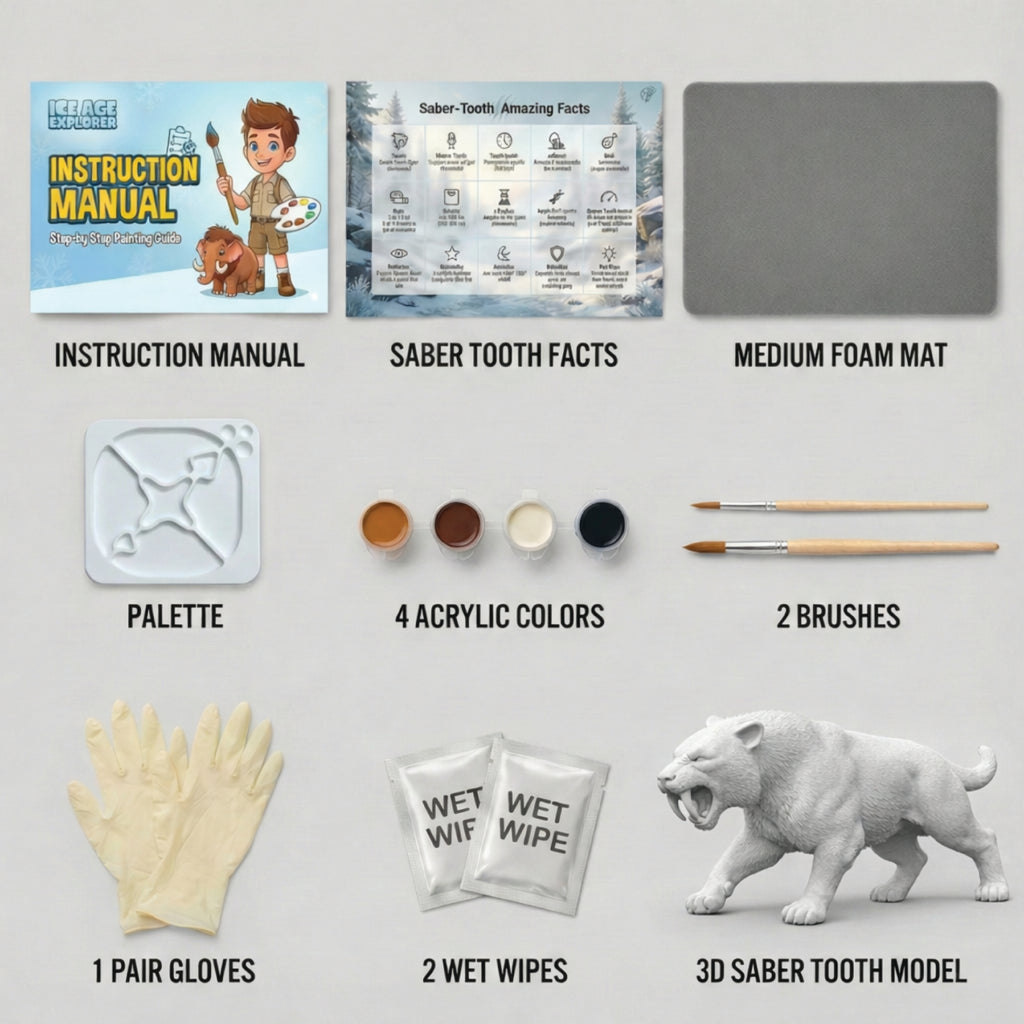 Unscroo DIY 3D Model Painting Kits - Ice Age Animals - 3D Printed Art & Craft Hobby Gift for Kids, Teens & Adults - Return Gift Sets (Saber-Tooth Tiger Single)
