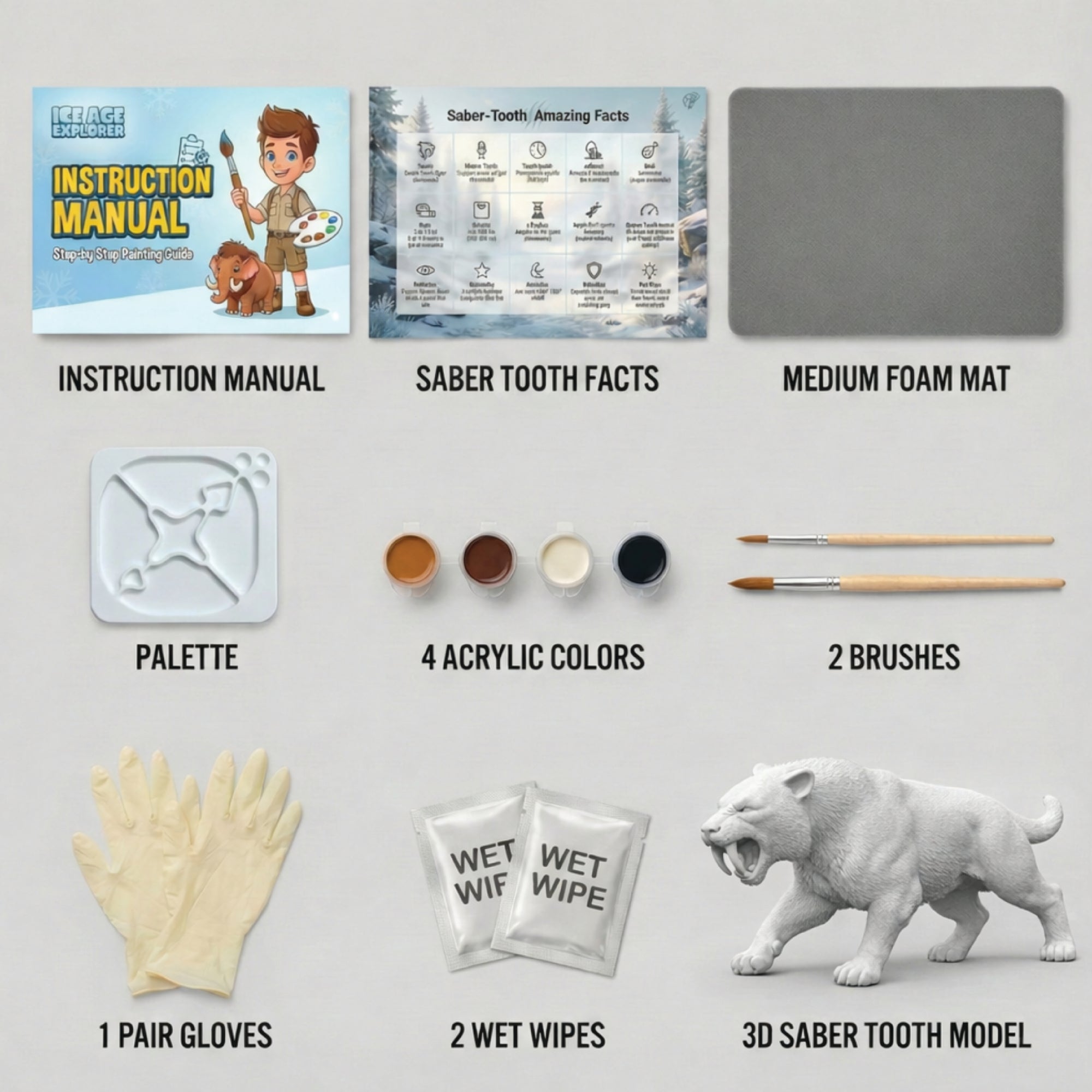 Unscroo DIY 3D Model Painting Kits - Ice Age Animals - 3D Printed Art & Craft Hobby Gift for Kids, Teens & Adults - Return Gift Sets (Saber-Tooth Tiger Single)