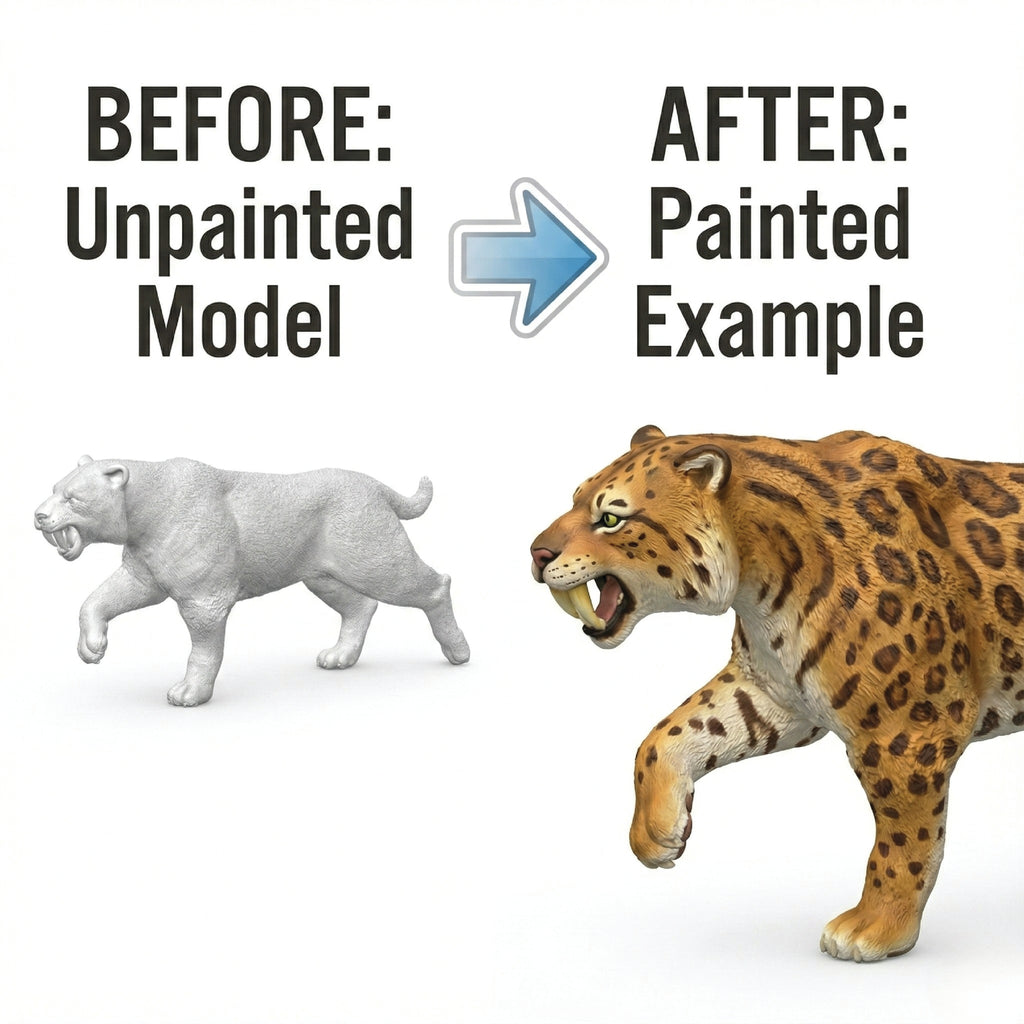 Unscroo DIY 3D Model Painting Kits - Ice Age Animals - 3D Printed Art & Craft Hobby Gift for Kids, Teens & Adults - Return Gift Sets (Saber-Tooth Tiger Single)