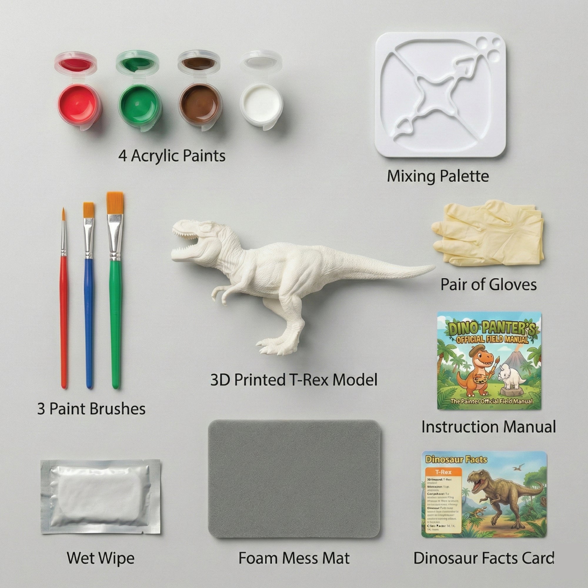 Unscroo DIY 3D Model Painting Kits - Dinosaurs - 3D Printed Art & Craft Hobby Gift for Kids, Teens & Adults - Return Gift Sets (T-Rex Single)